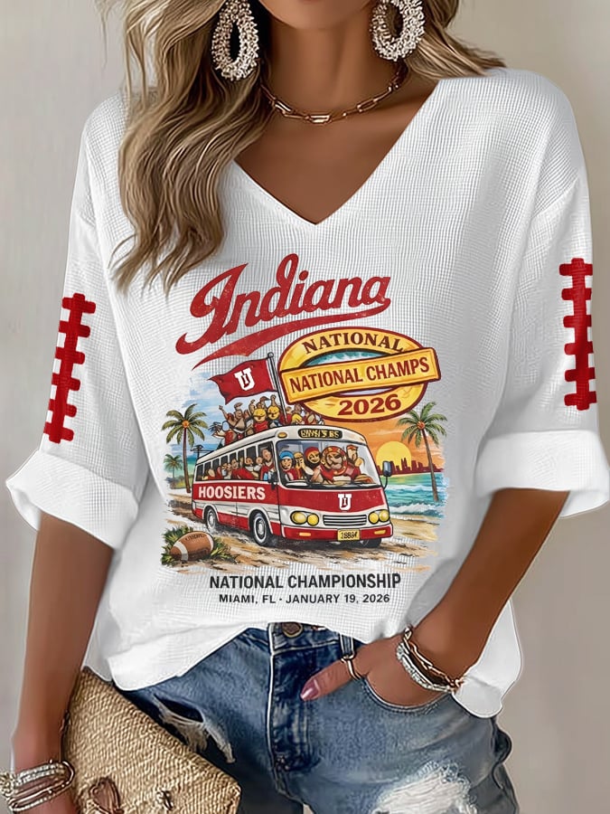 Women's football Print Waffle Long Sleeve T-Shirt