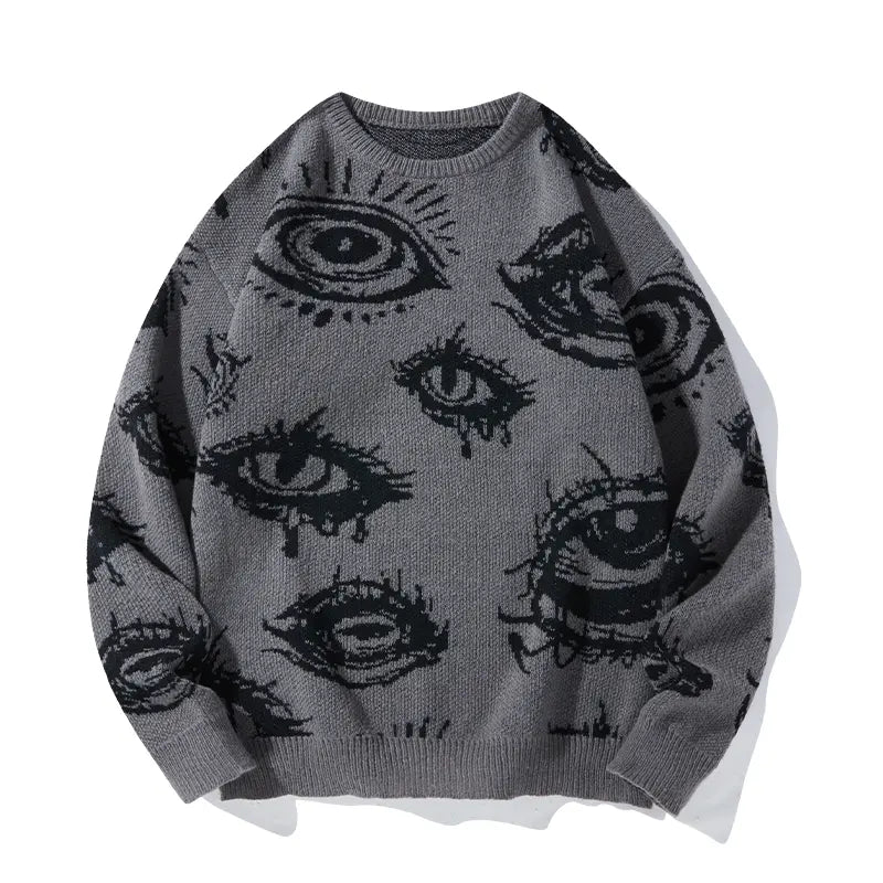 Unisex Simple Detailed Full-Length Graphic Knit Pullover Oversized Sweater