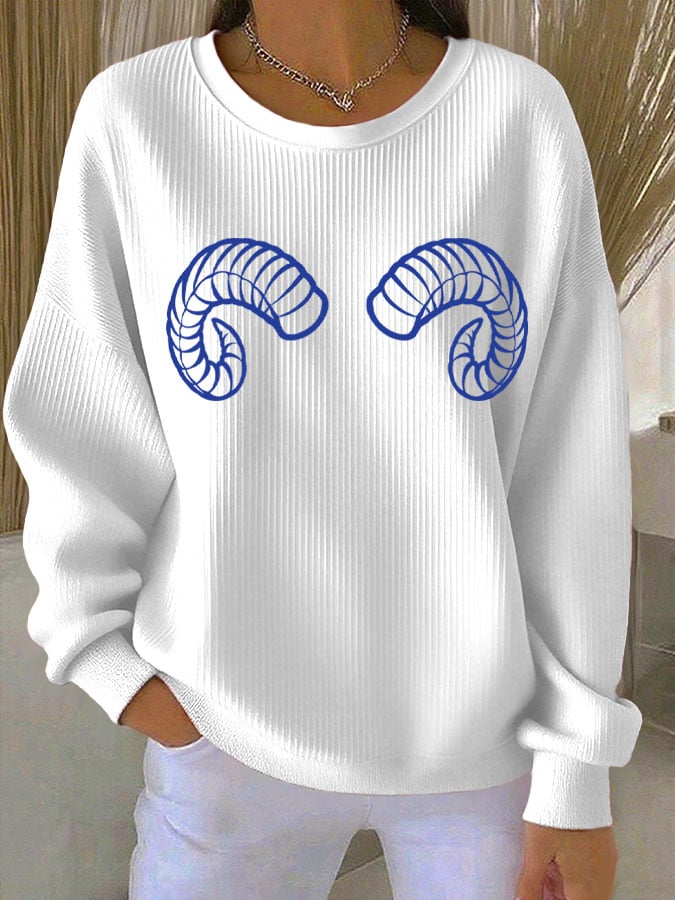 Women's Football Print Knit Crew Neck Long Sleeve Top