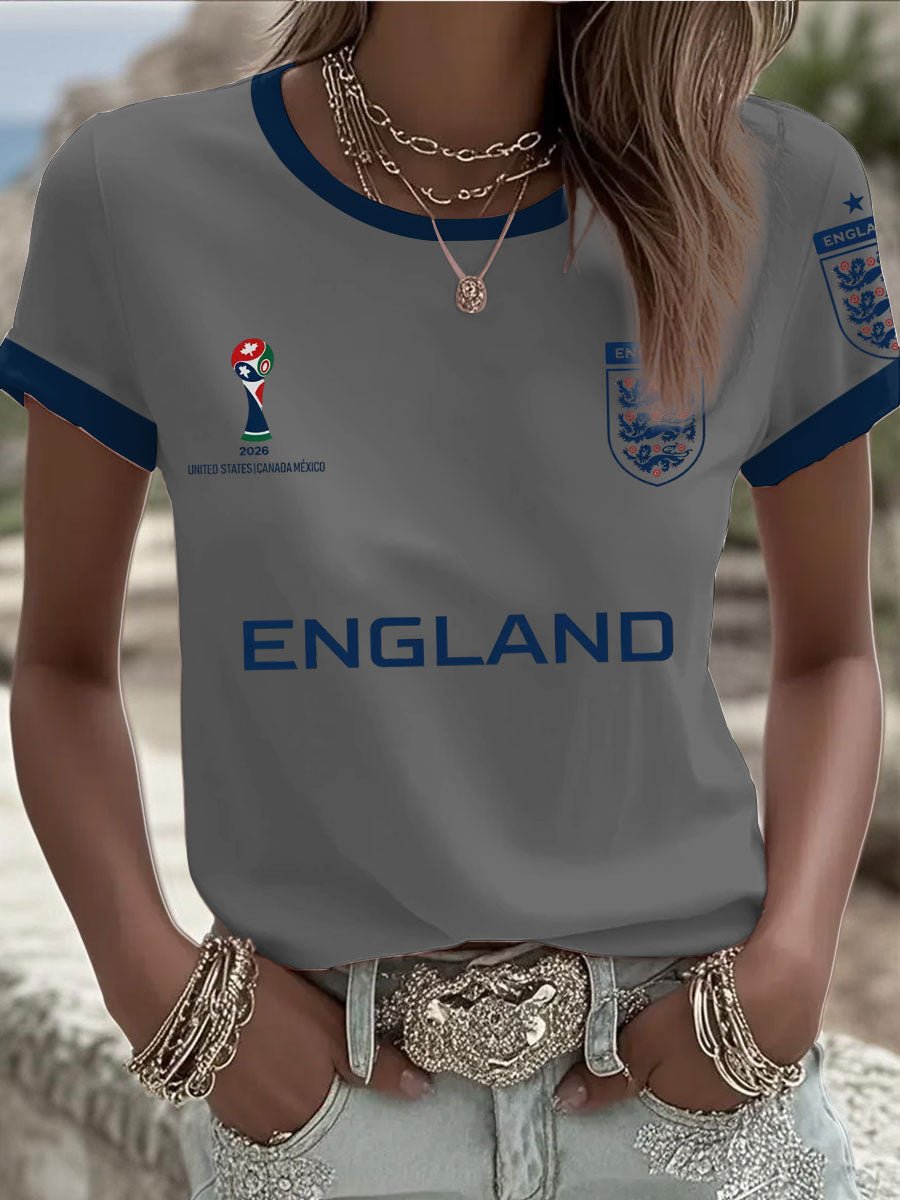 Women's UK Football Lover England 2026 Print Round Neck T-Shirt