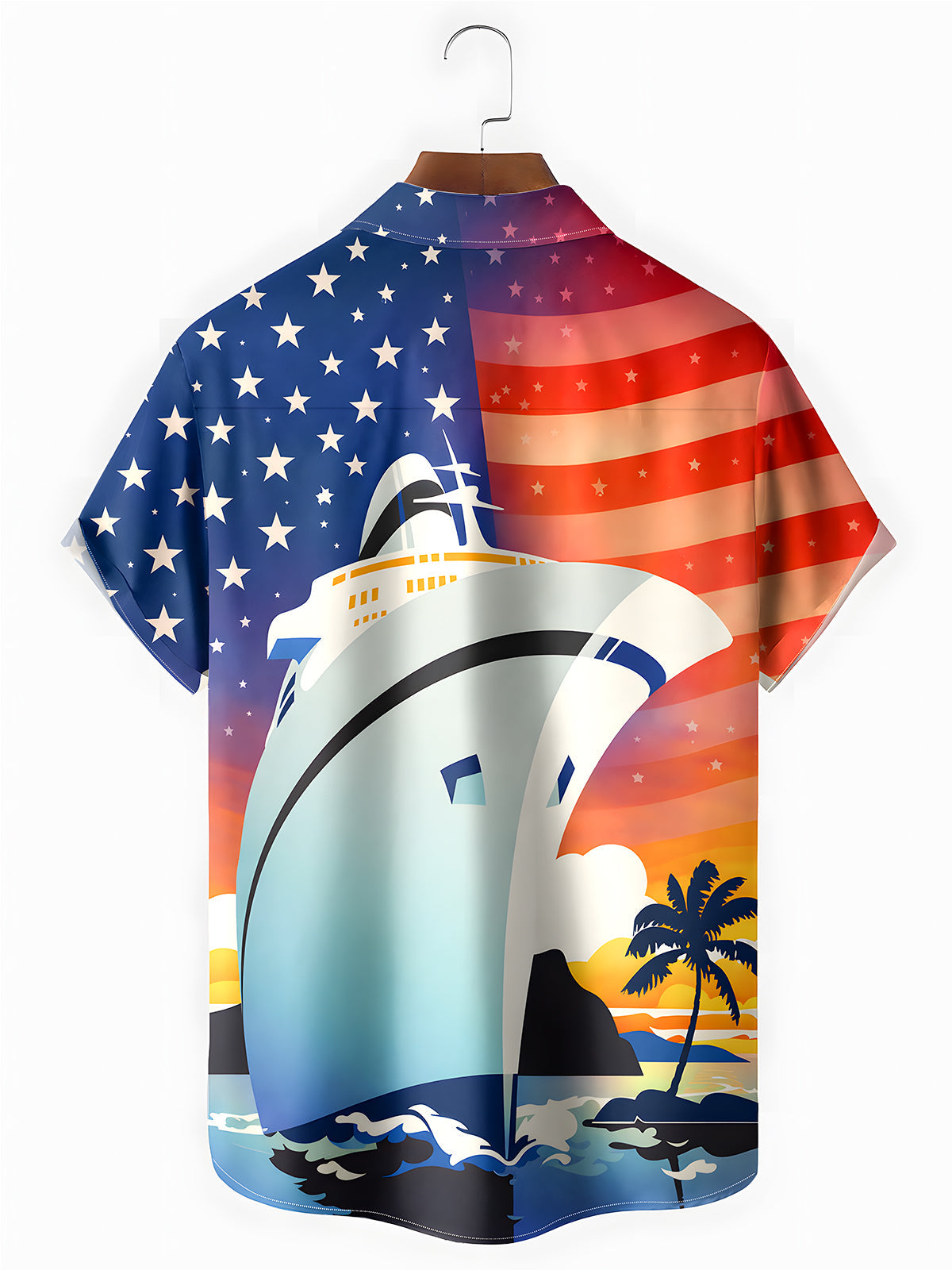 Independence Day Boat Men's Pocket Short Sleeve Shirts