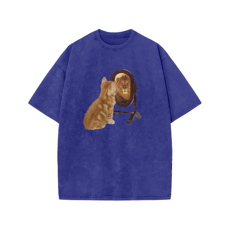 Unisex Know Yourself Fun Cat Pattern Print Acid Washed T-shirt