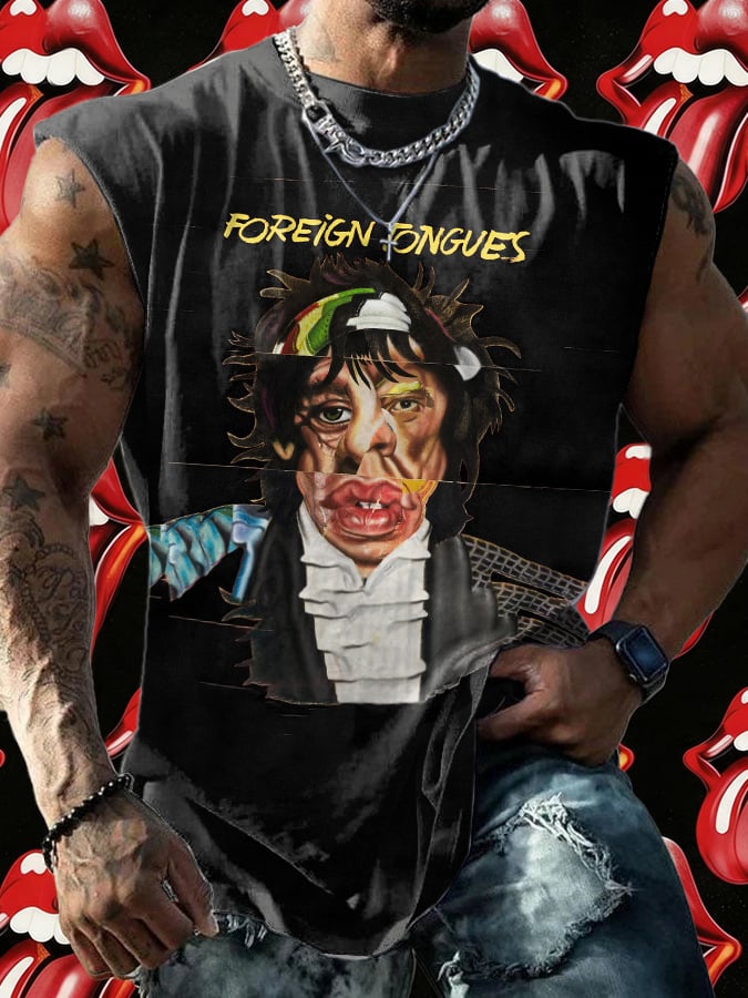 Retro Men's Foreign Tongues Print Tops Tank