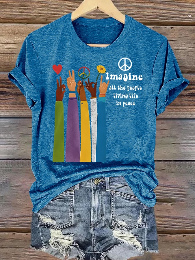 Women's Raised Hand Print Imagine Lyrics T-Shirt