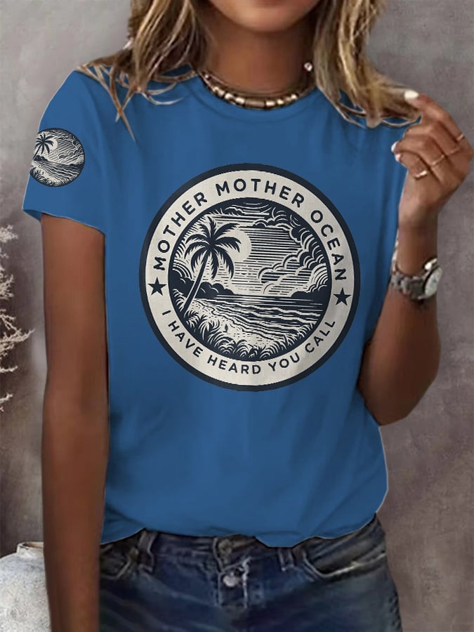 Retro Mother, Mother Ocean, I Have Heard You Call Print T-Shirt