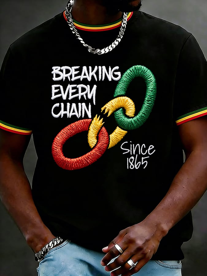 Men's Juneteenth Breaking Every Chain Printed Casual T-shirt
