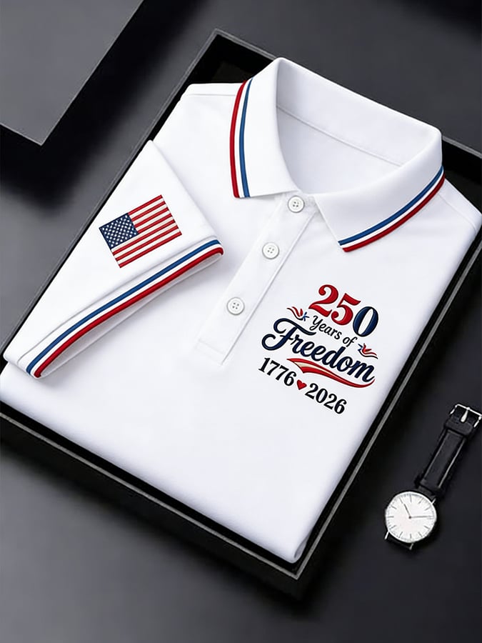 Men's Retro 250th Anniversary of the United States Print Independence Day Cross Print Polo Shirt