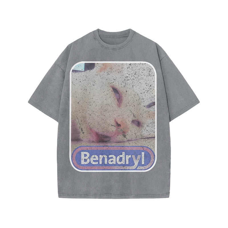 Unisex Benadryl Meme Cat Art Print Acid Washed T-shirt