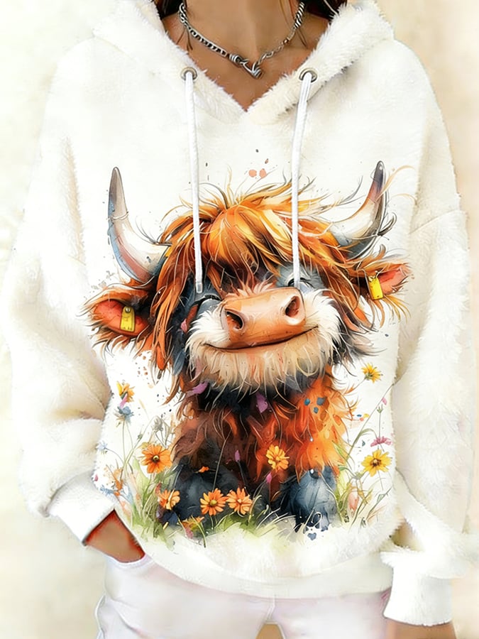 Women's Fun Animal Highland Cow Print Sweatshirt