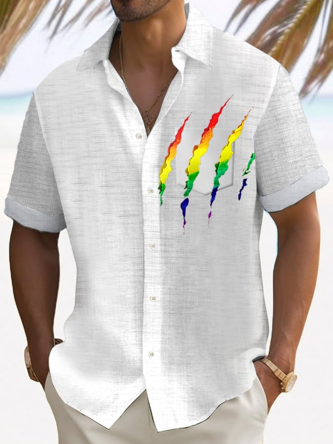 Men's Rainbow Bear Paw Print Casual Shirt