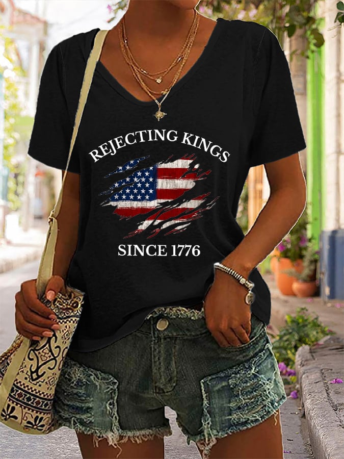 Women's “Rejecting Kings Since 1776” Print Casual T-Shirt