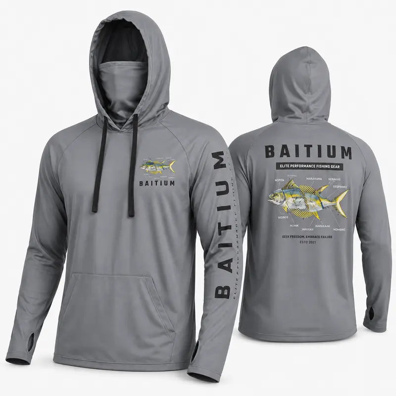 Unisex Fishing and Construction Shirts - Hooded UPF 50 Long Sleeve with Gaiter