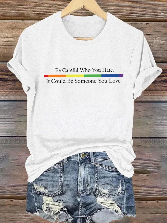 Women's Casual Gay Pride Month LGBT Lettering Printed Round Neck Short Sleeve T-Shirt