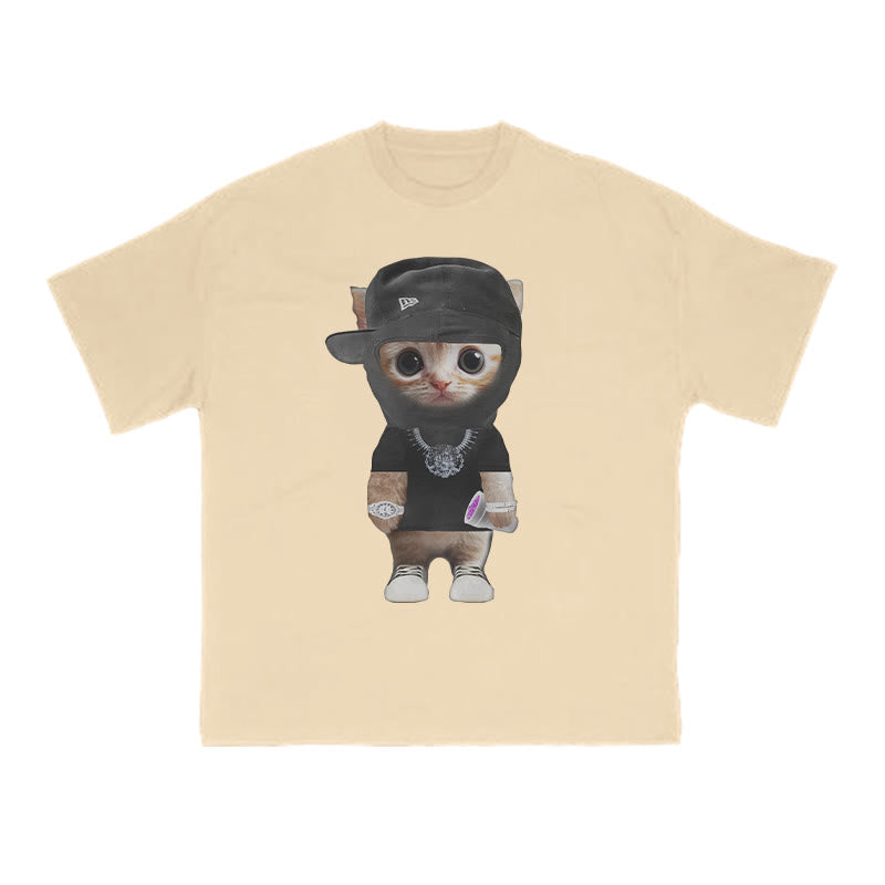 Unisex Street Style Cat Print T-shirt