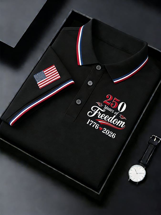 Men's Retro 250th Anniversary of the United States Print Independence Day Cross Print Polo Shirt