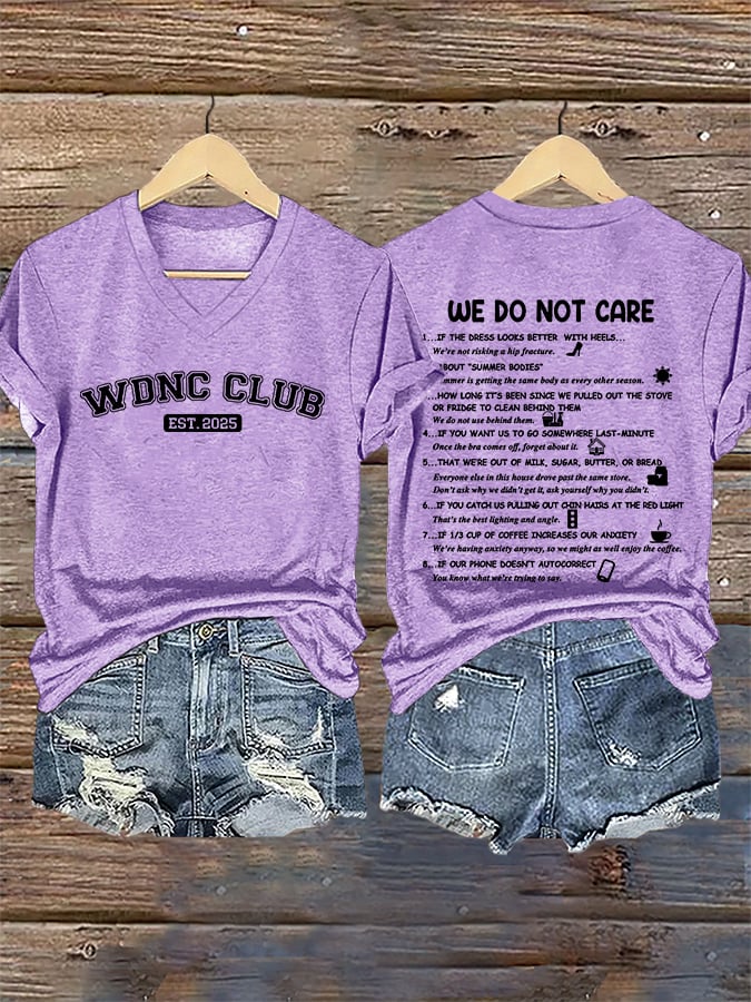 V-Neck Retro Funny WDNC Club Menopause Perimenopause Print T-Shirt