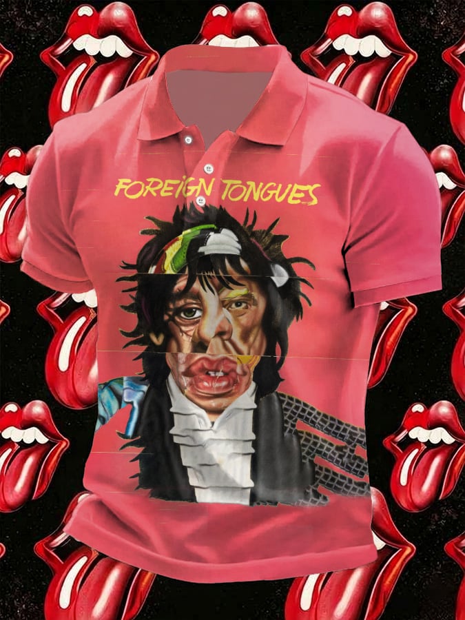 Men's Retro Foreign Tongues Printed Polo Shirt