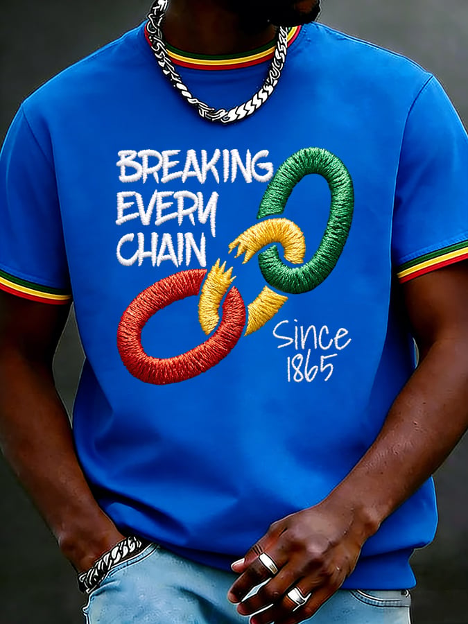 Men's Juneteenth Breaking Every Chain Printed Casual T-shirt