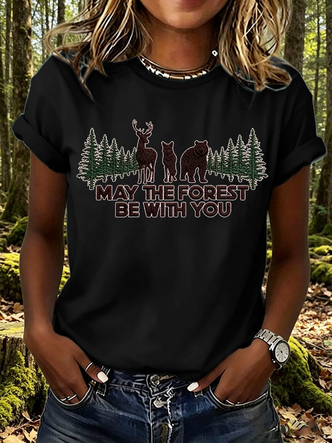 Women's Retro May The Forest Be With You Print T-Shirt