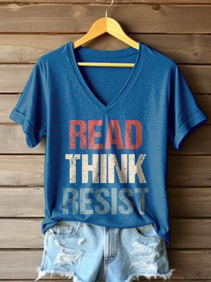 Women's Retro Read Think Resist Print T-Shirt
