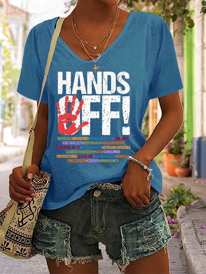 Women's casual HANDS OFF printed T-shirt