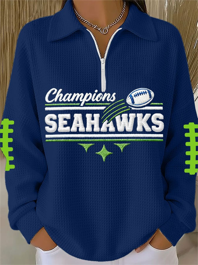 Women's Football Print Waffle Zip-Up Top