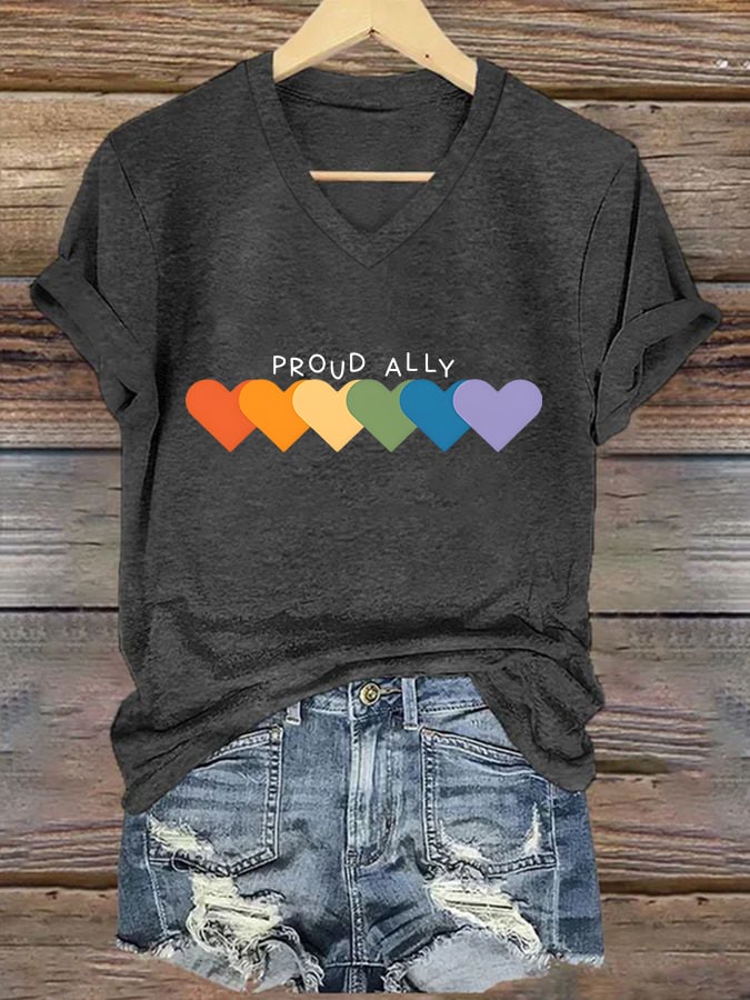 Women's Casual Pride Month Printed V-Neck Short Sleeve T-Shirt