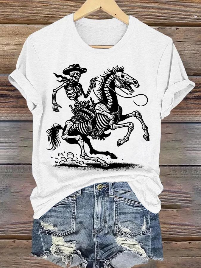 Women's Cowboy Skull FDT Print Casual T-shirt