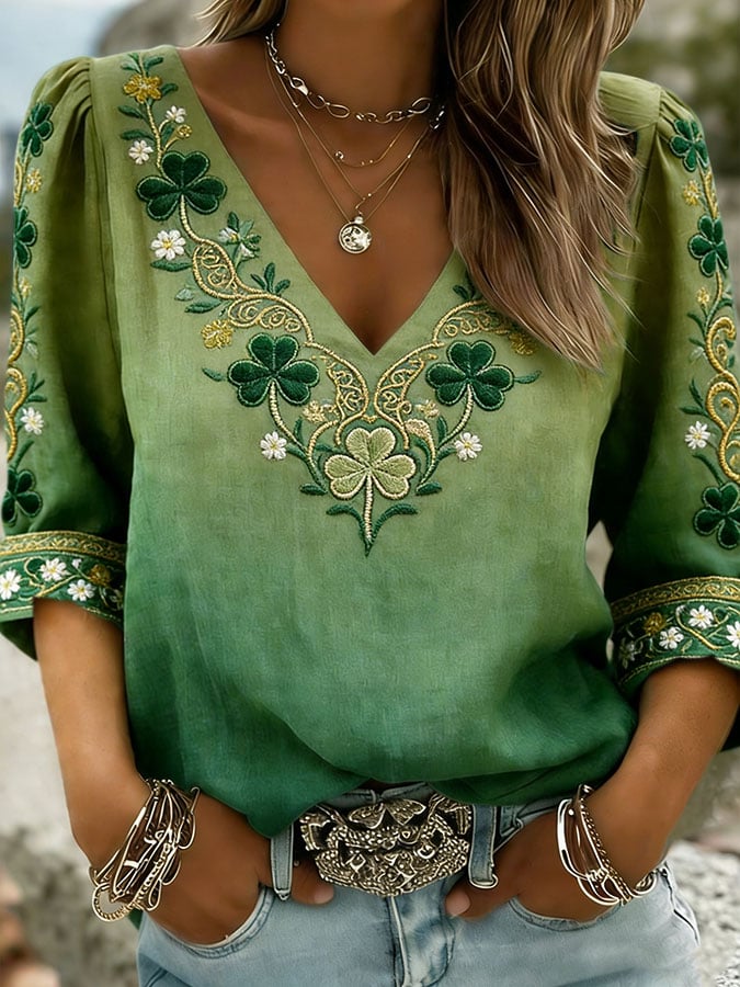 Women's casual St. Patrick's Day cotton and linen shirt