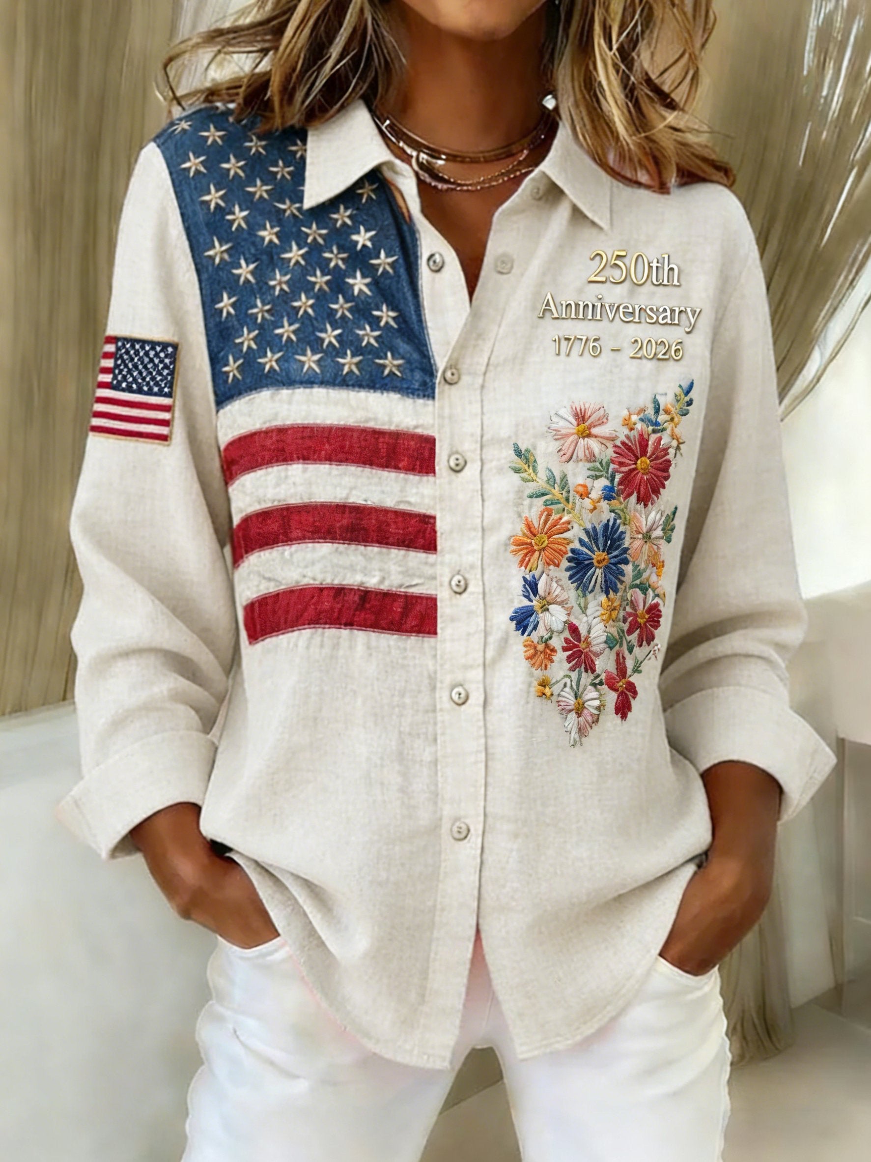 Women'S Casual American 250th Anniversary Commemorative Printed Shirt