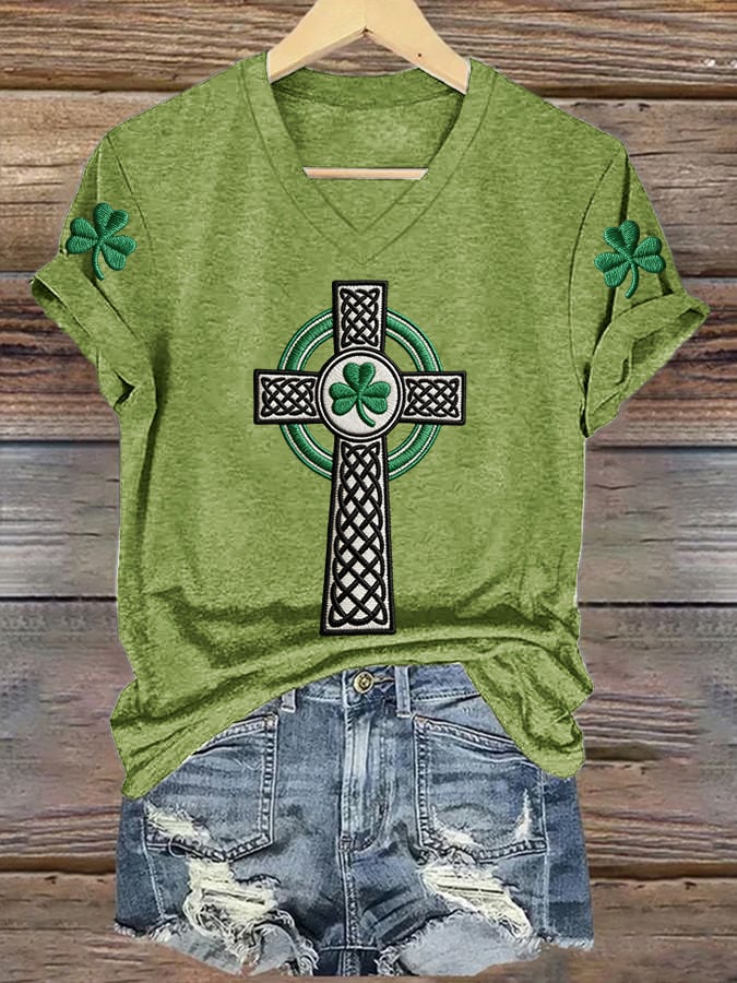 Women's St. Patrick's Day Print V Neck T-shirt