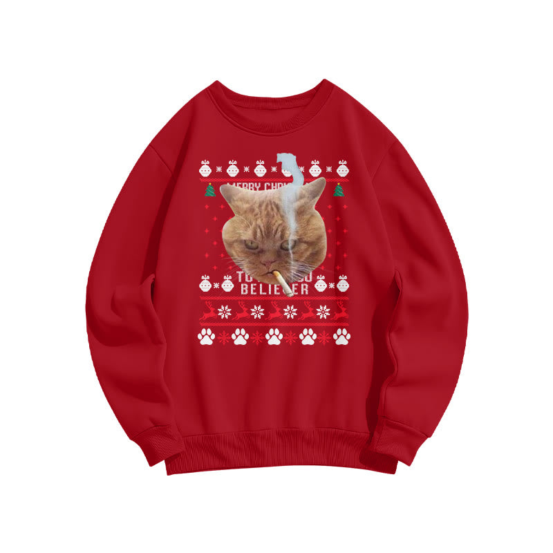 A Cool Smoking Cat Christmas Print Sweatshirt
