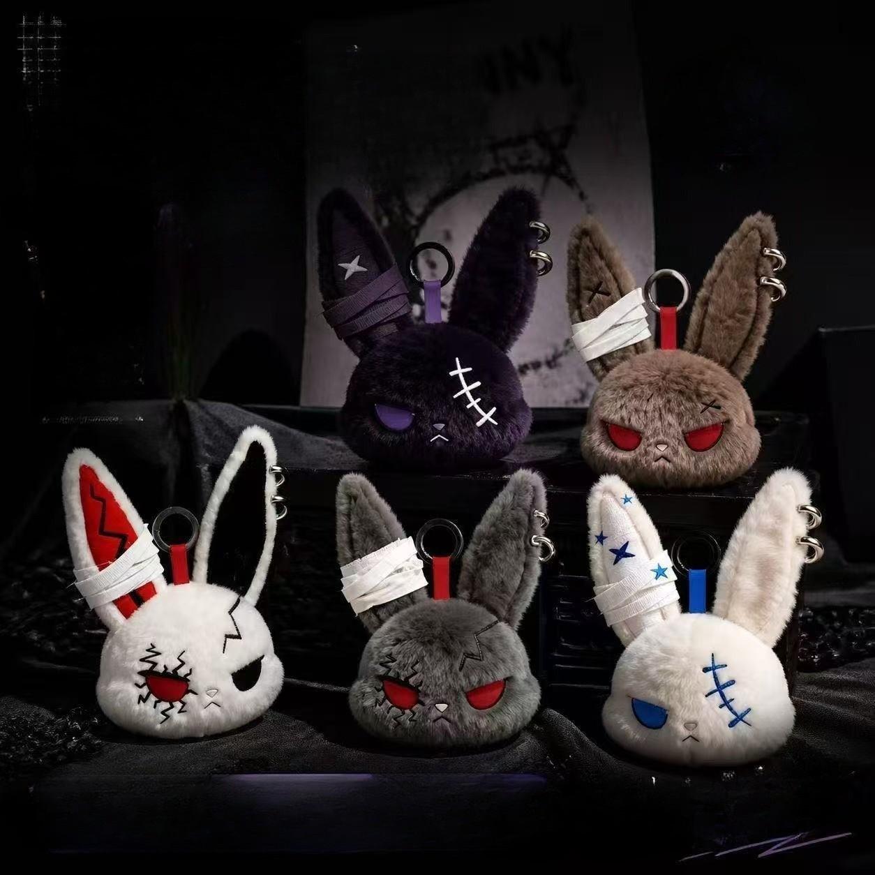 🐰 Gothic Style Fluffy Bunny Keychain🐰Dark Fashion Rabbit Head Bag Charm