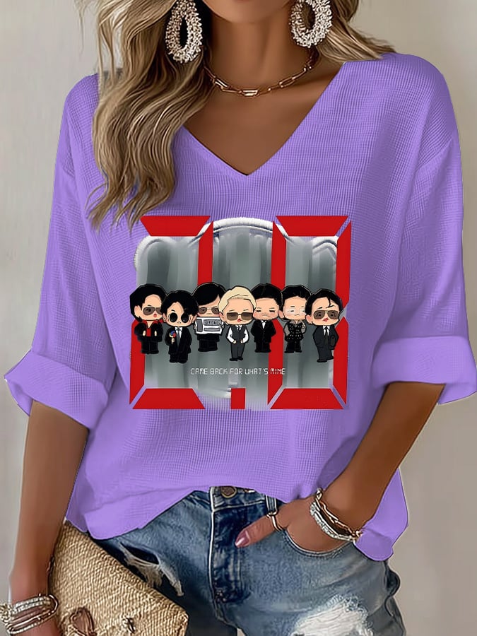 Women's Music Art Print V-Neck Top