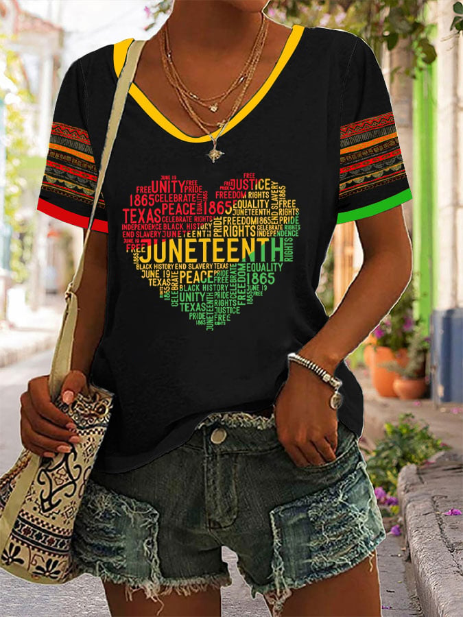 Women's Black Juneteenth Print Casuasl T-Shirt