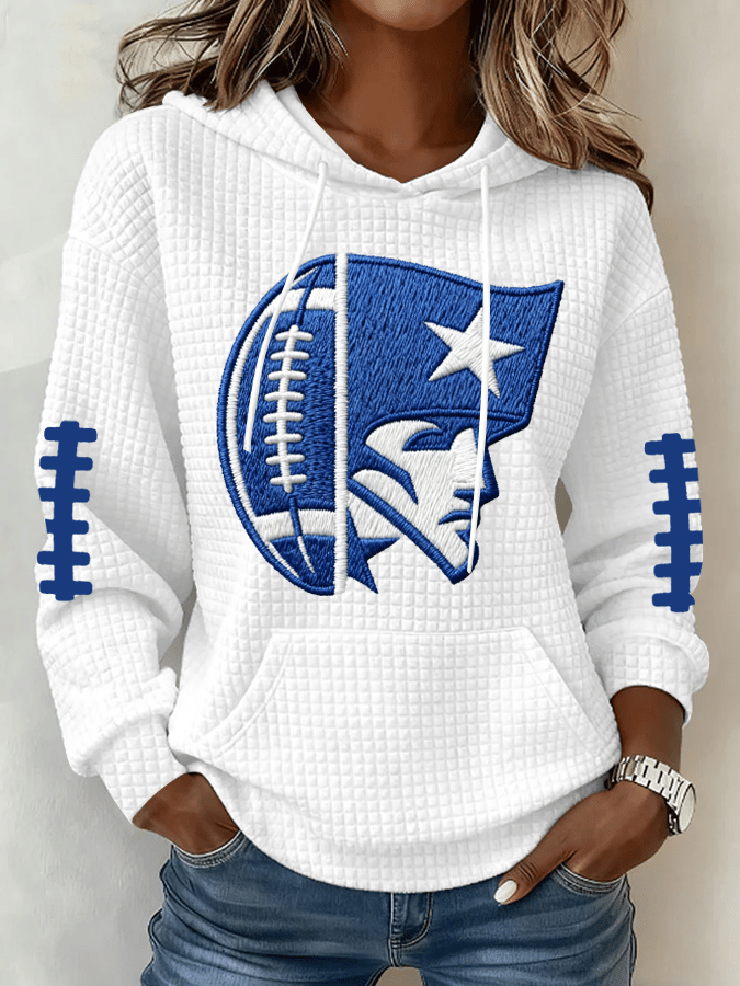 Women's Football Print Waffle Fabric Hooded Sweatshirt