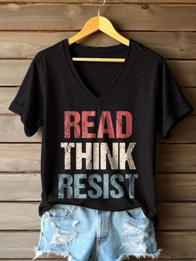 Women's Retro Read Think Resist Print T-Shirt