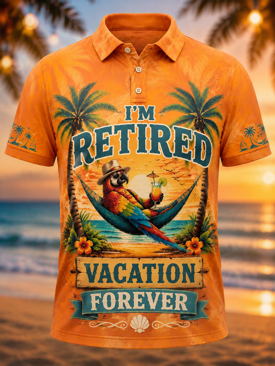 Men's Retro Vacation Music Parrot Print Polo Shirt