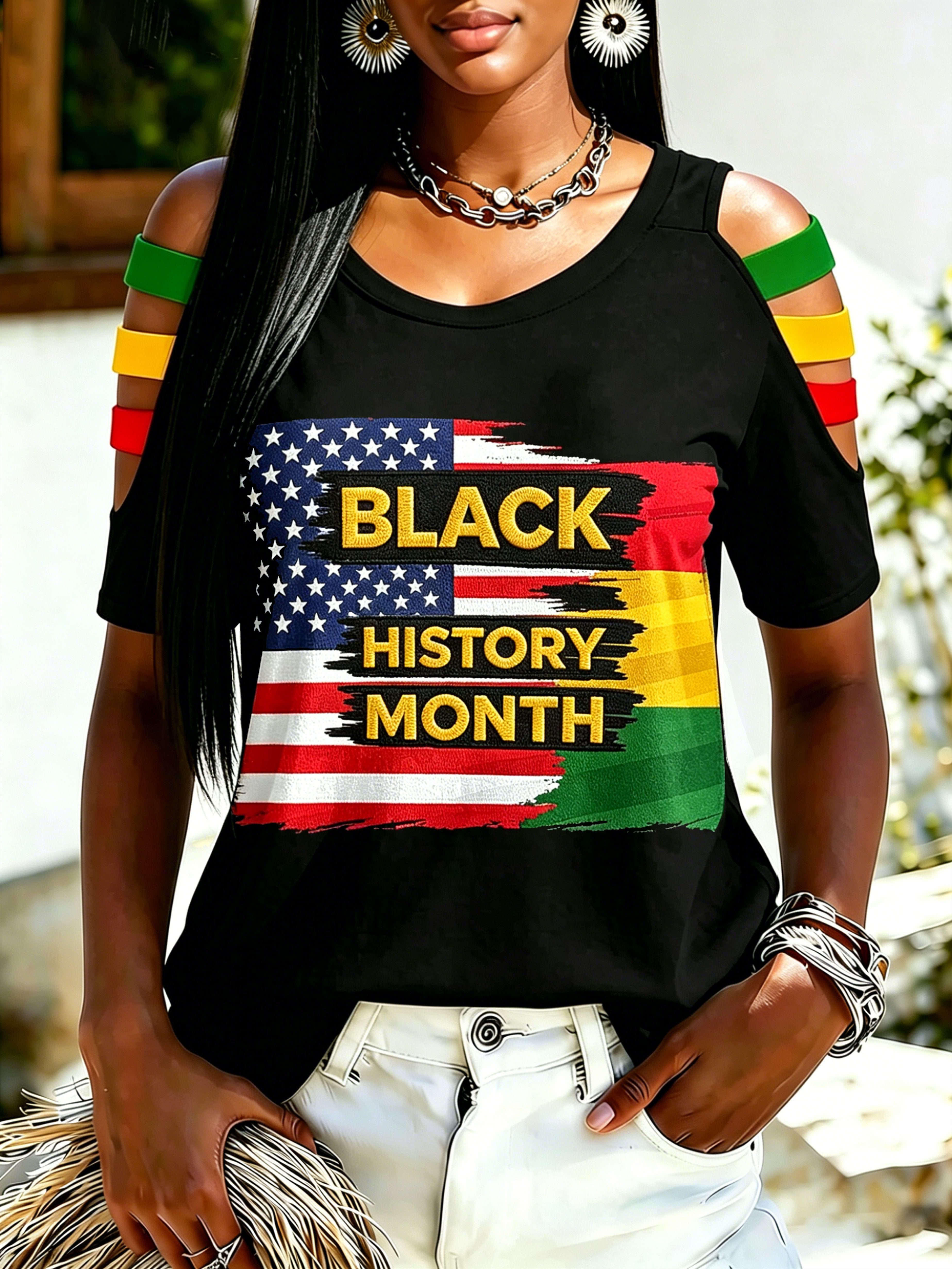 African-American Women's Color-Block Juneteenth Print Top