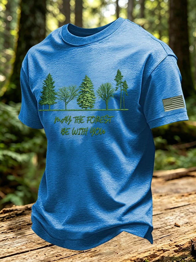 Men's May The Forest Be With You Print Round Neck T-shirt