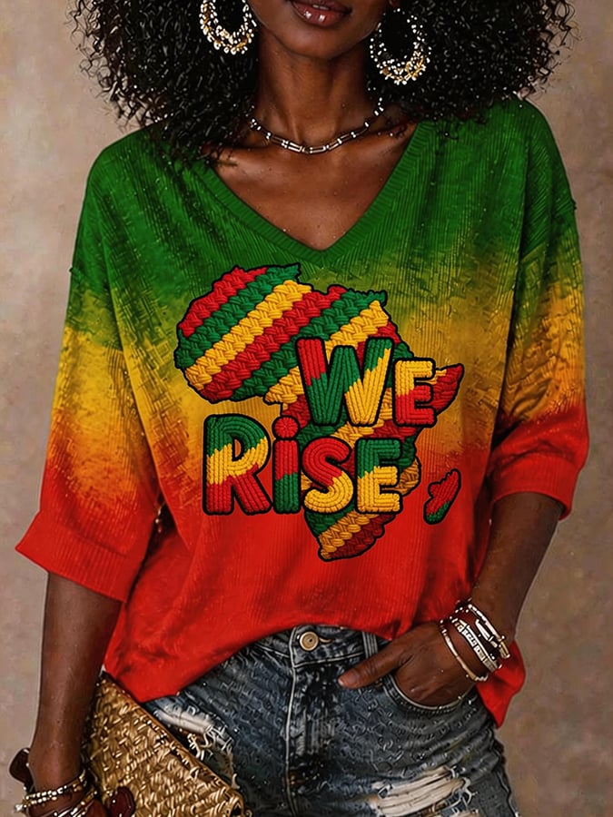 We Rise Women's Black Juneteenth Print T-Shirt