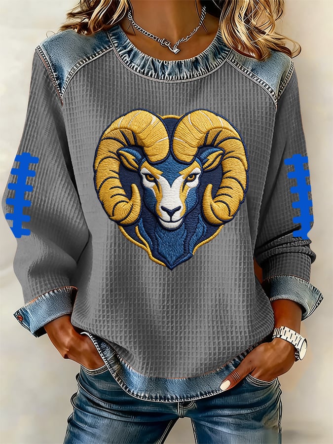 Women's Casual Football Print Long-Sleeve Sweatshirt