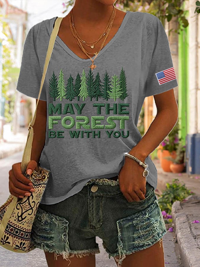 Women's May The Forest Be With You Printed Casual T-Shirt