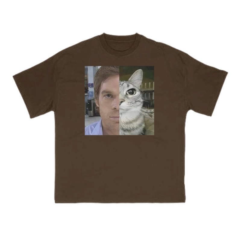 Unisex Patchwork Cat Print T-shirt