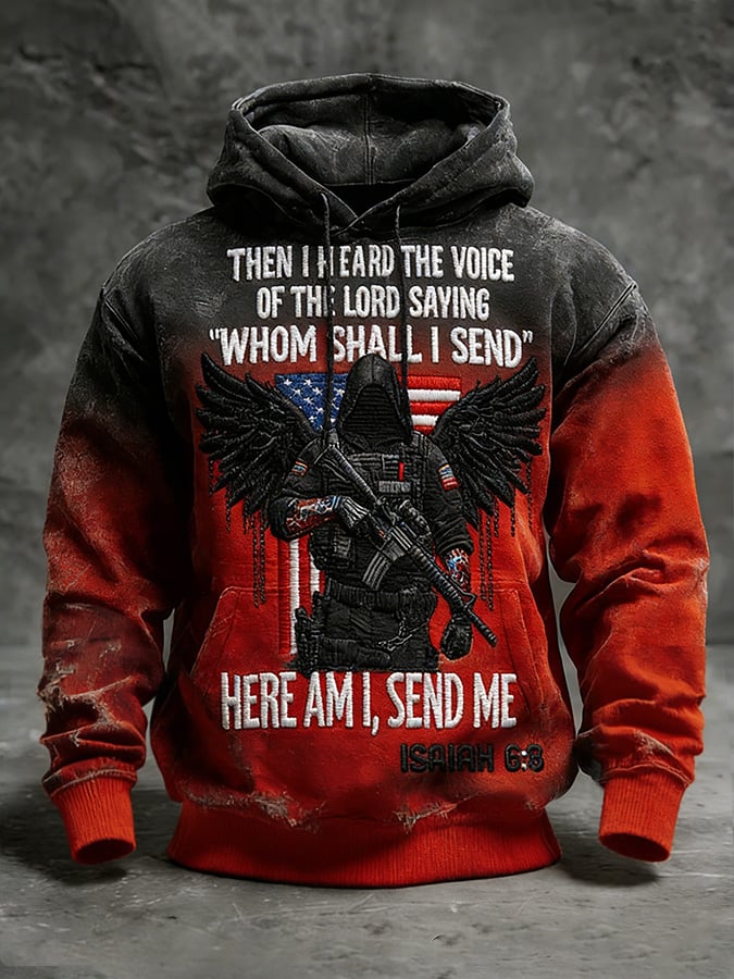 Men's winter patriotic print hooded sweatshirt