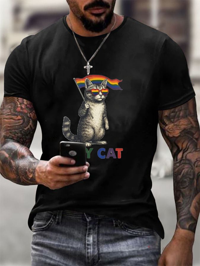 Men's Gay Month Rainbow Print Casual Crew Neck T-Shirt