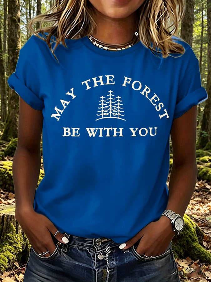 Women's Retro May The Forest Be With You Print T-Shirt