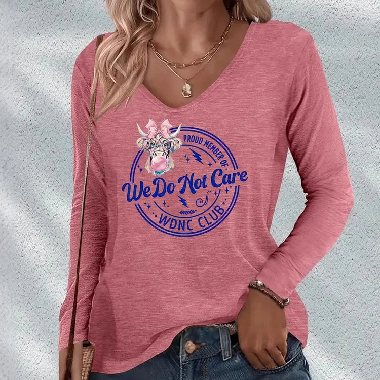 V-Neck Retro Funny Proud Member Of WDNC Club We Do Not Care Menopause Perimenopause Print T-Shirt