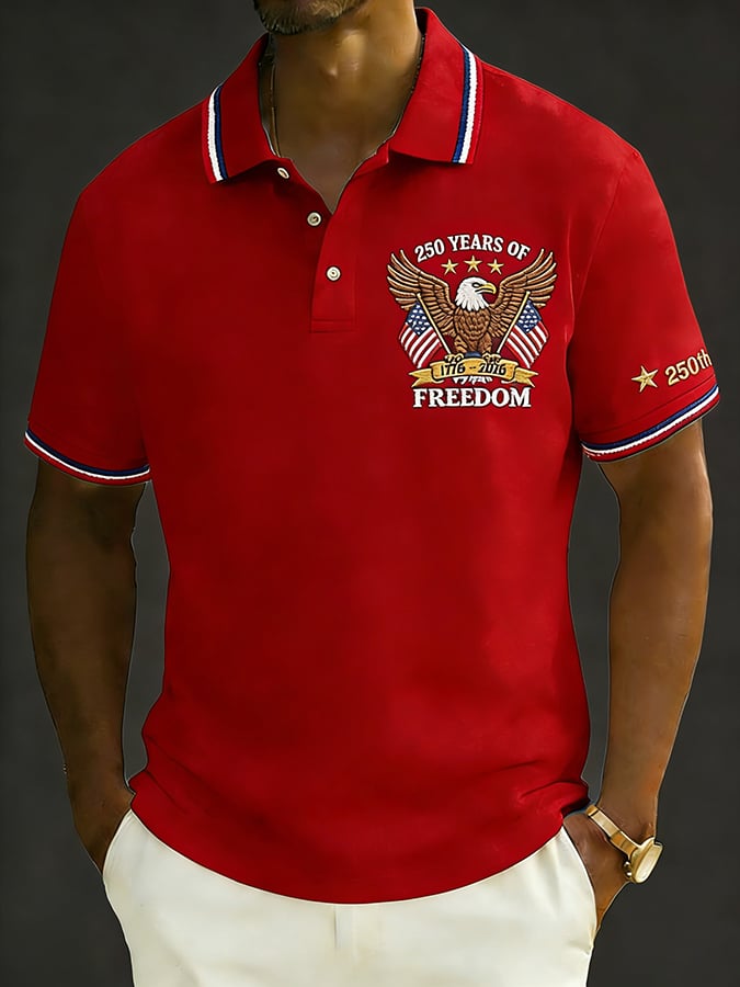 Men's Retro 250th Anniversary of the United States Print Independence Day Cross Print Polo Shirt