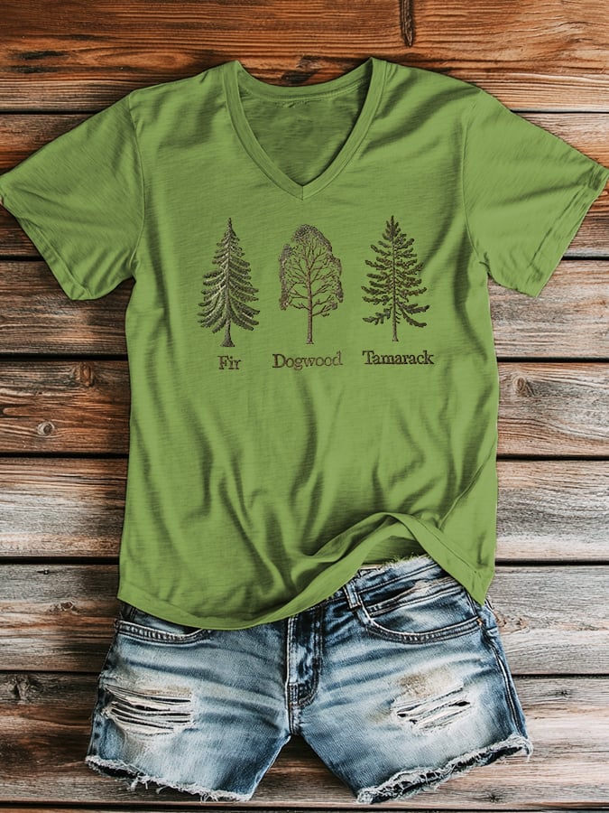 Women's Casual Fashion Fdt Tree V-Neck T-Shirt